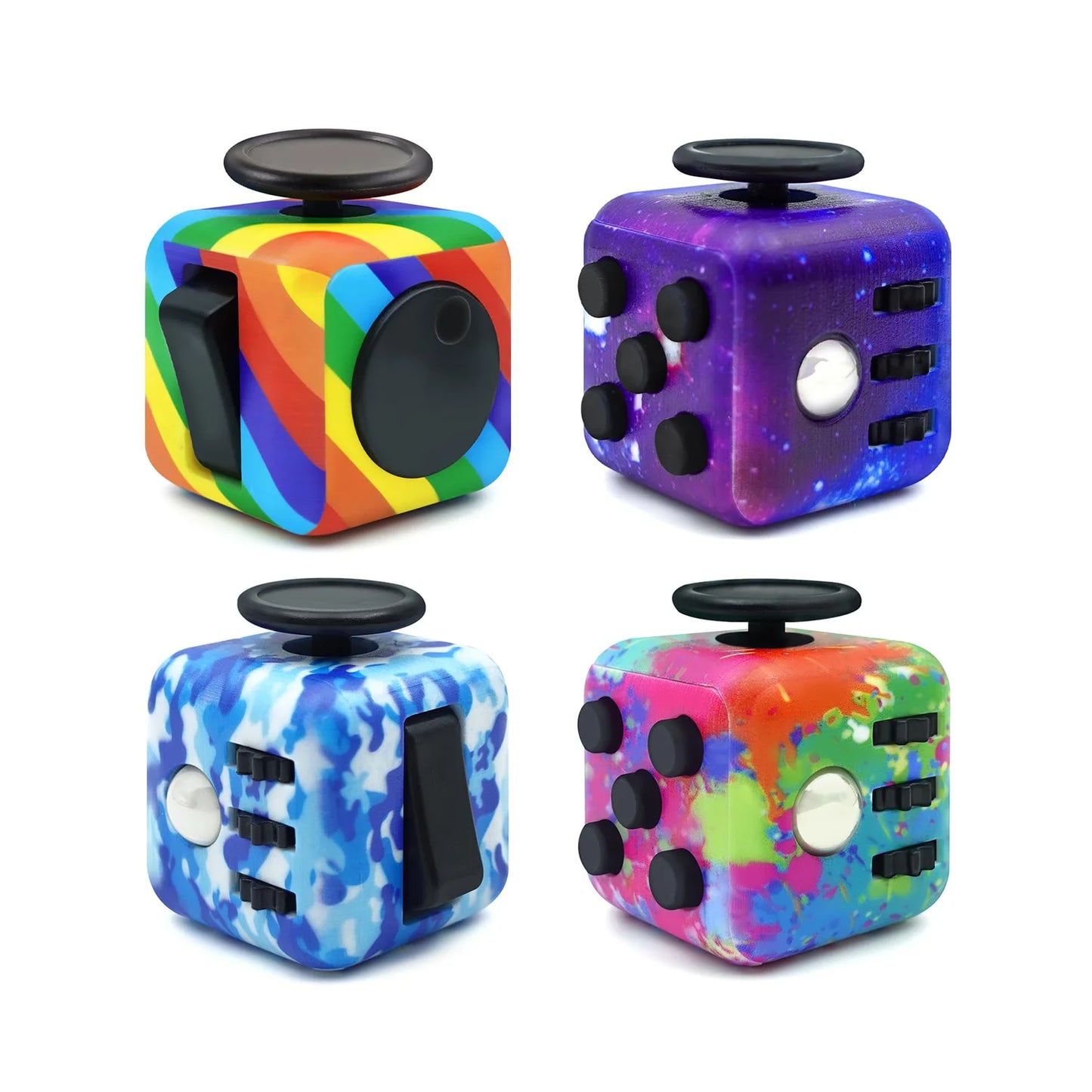 Dados de descompresión de seis lados, Cubo de Rubik, antiansiedad, juguete de cubo de Rubik, colores del arco iris, estampado UV