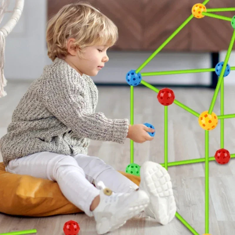 Kit de Construcción 3D para Niños – Diseña Tiendas y Fortalezas con Palos y Conectores