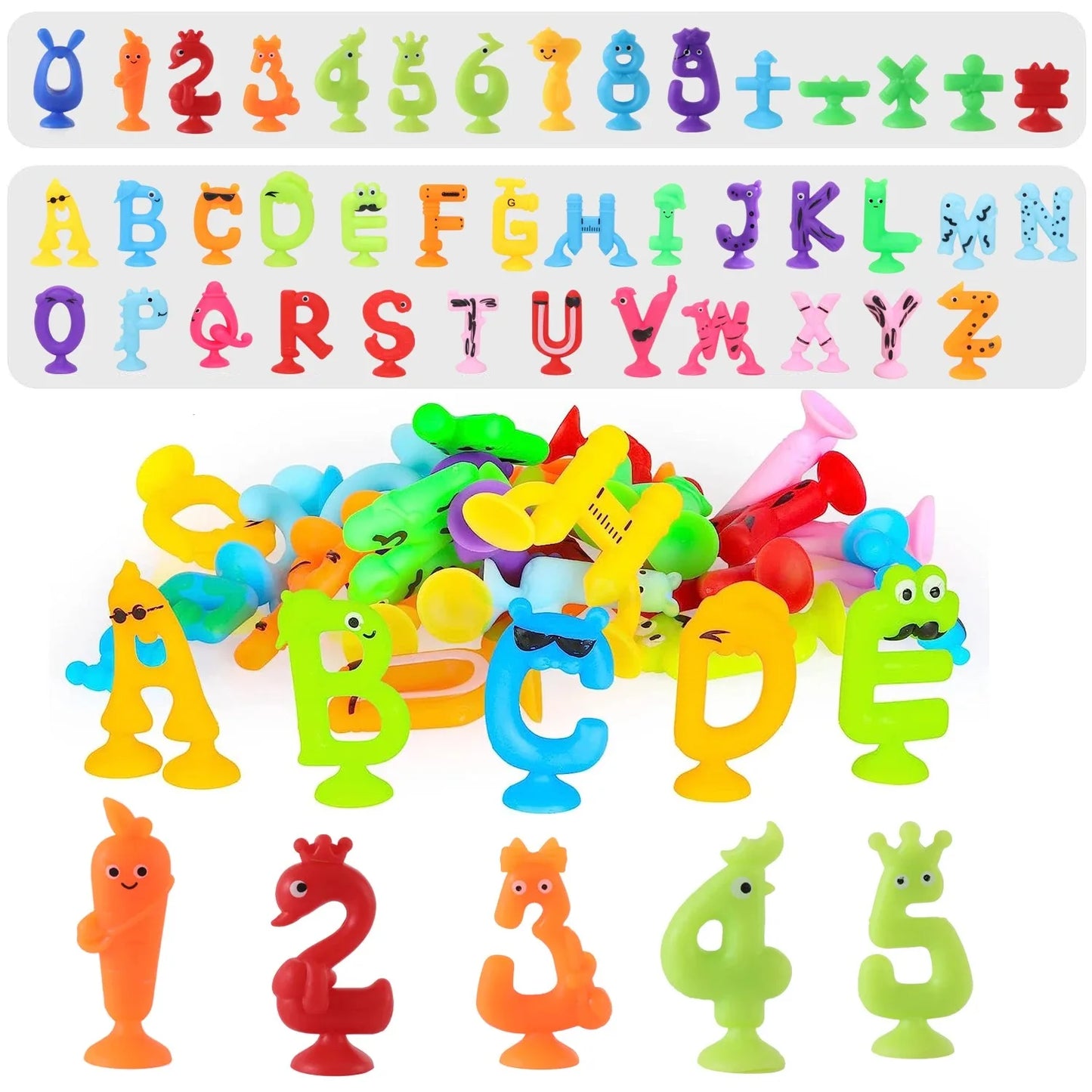 Juguetes Sensoriales con Ventosa – Letras y Números para Estimulación Motriz, Lenguaje y Juego Activo