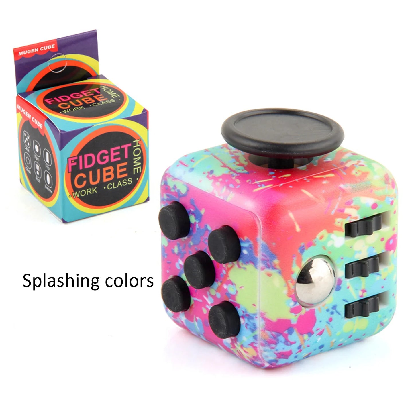 Dados de descompresión de seis lados, Cubo de Rubik, antiansiedad, juguete de cubo de Rubik, colores del arco iris, estampado UV