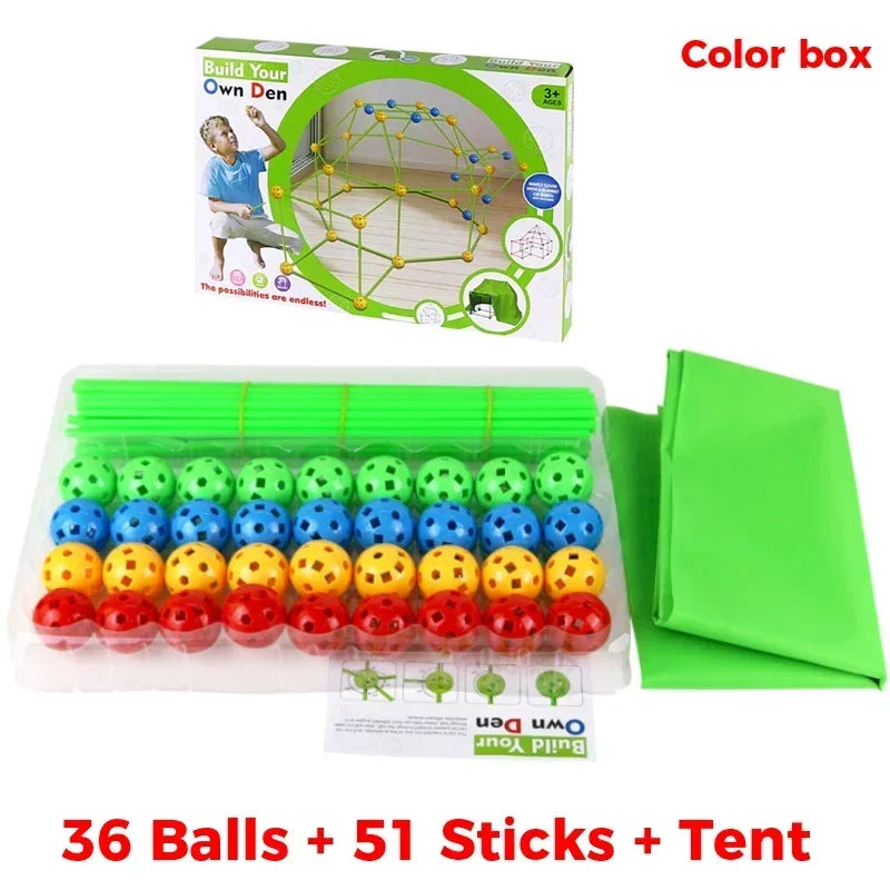 Kit de Construcción 3D para Niños – Diseña Tiendas y Fortalezas con Palos y Conectores