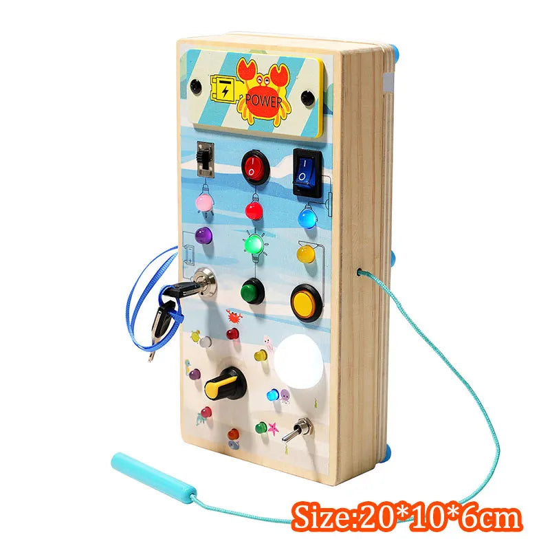Tablero ocupado Montessori, juguetes para niños, interruptor de luz Led, simula el volante del coche, actividades de viaje, juego sensorial, juguetes educativos