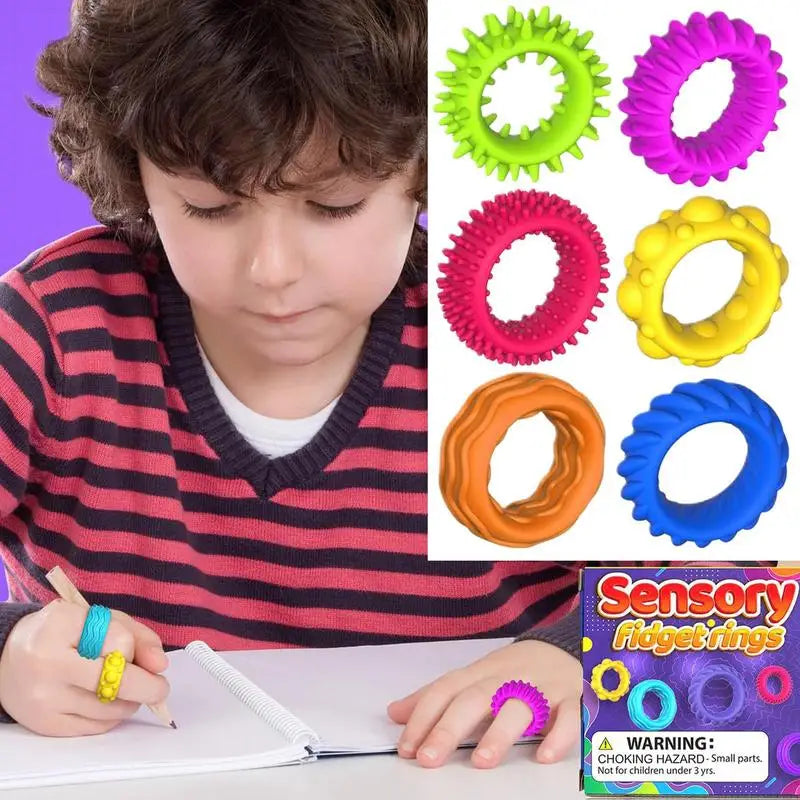 Set 6 Anillos Sensoriales Antiestrés – Calman la Ansiedad y Mejoran la Concentración