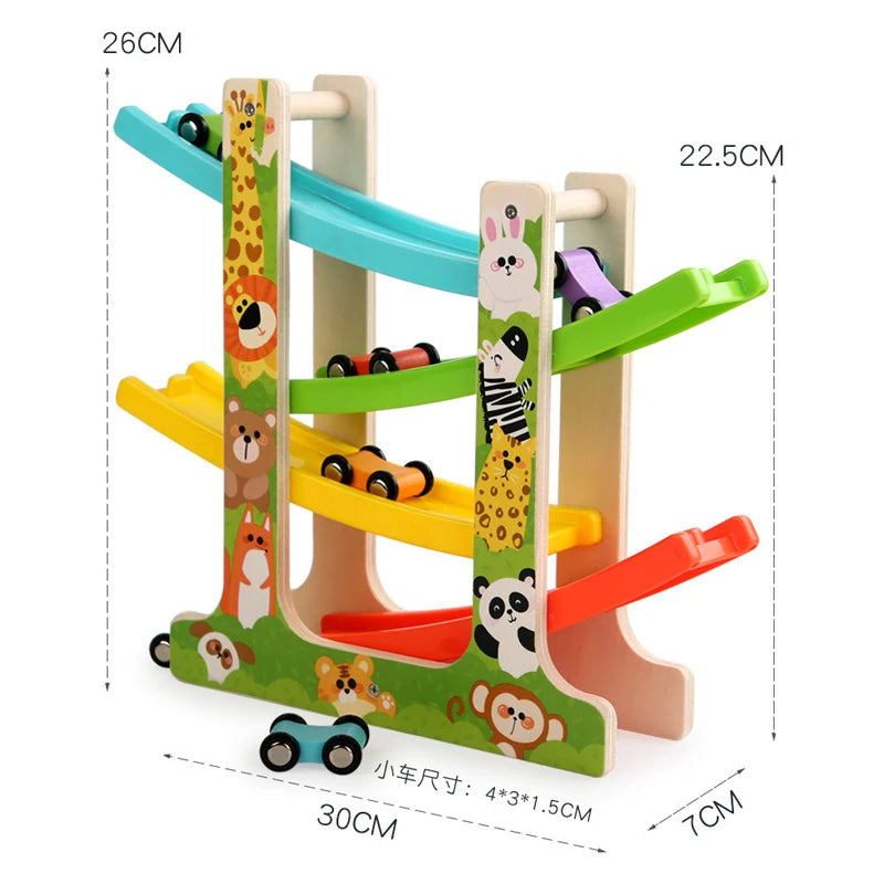 Pista Montessori de Madera con Coches – Juego de Inercia para Motricidad y Atención