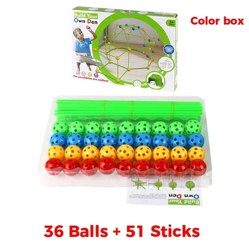 Kit de Construcción 3D para Niños – Diseña Tiendas y Fortalezas con Palos y Conectores