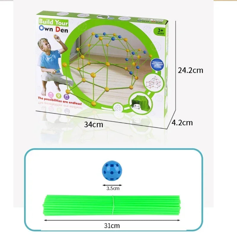 Kit de Construcción 3D para Niños – Diseña Tiendas y Fortalezas con Palos y Conectores