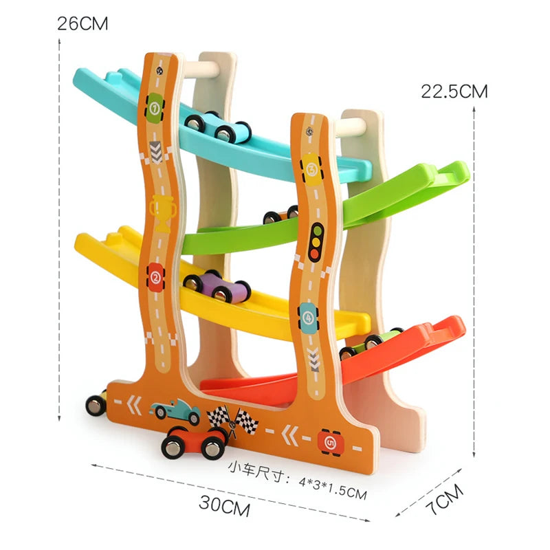 Pista Montessori de Madera con Coches – Juego de Inercia para Motricidad y Atención