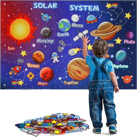 Tablero de fieltro Montessori, juego de cuentos, juguetes, actividades de aprendizaje preescolar, tablero de juguetes, decoraciones para fiestas de cognición científica del espacio exterior