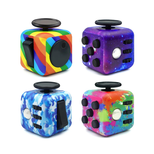 Dados de descompresión de seis lados, Cubo de Rubik, antiansiedad, juguete de cubo de Rubik, colores del arco iris, estampado UV