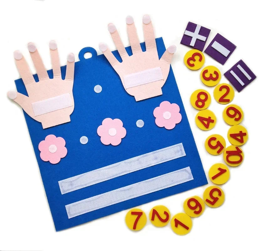 Tablero Contar con los dedos de Fieltro Montessori para Números – Juego Visual y Táctil para Aprender a Contar