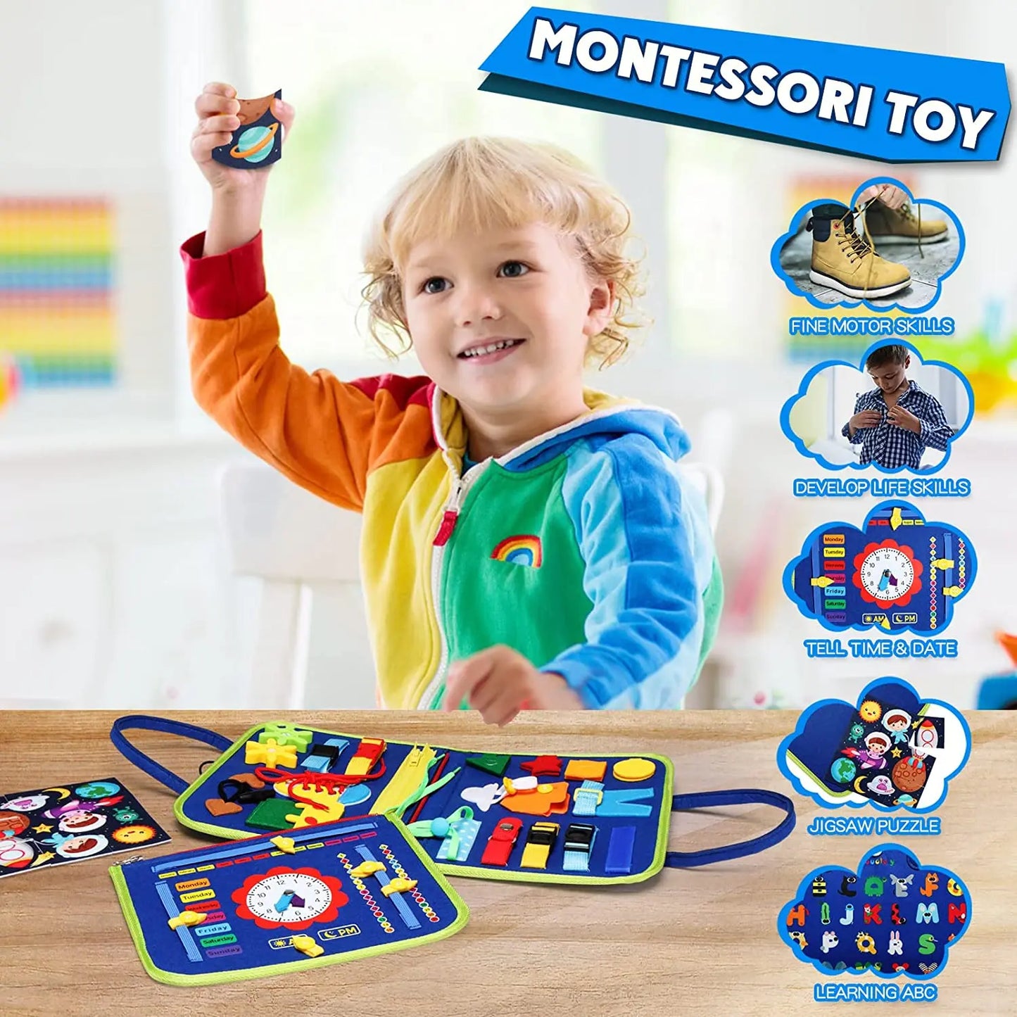 Tablero Sensorial Montessori – Desarrollo de Habilidades Motoras y Autonomía