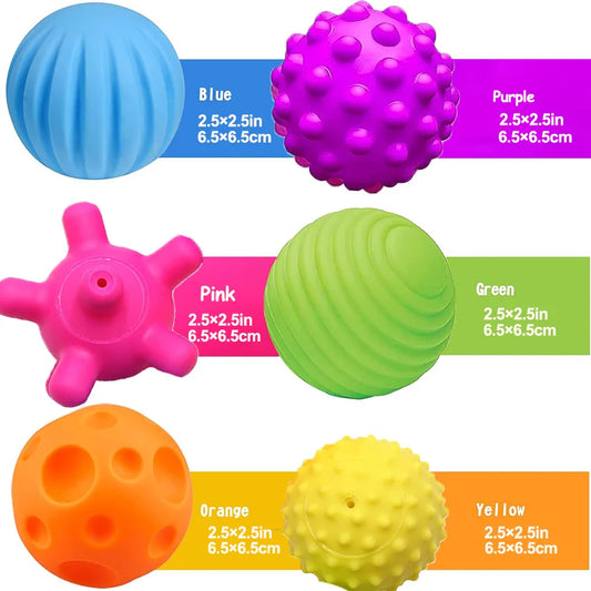6 pelotas texturizadas para juegos sensoriales de bebés de 6 a 12 meses, pelota blanda de actividades, juguetes de ducha Montessori para niños pequeños de 1 a 3 años