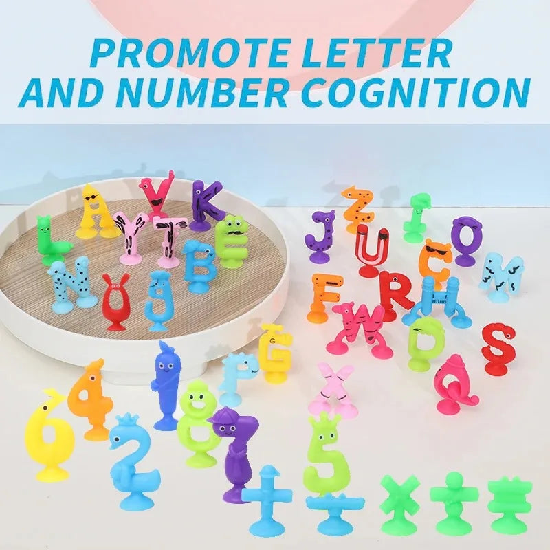 Juguetes Sensoriales con Ventosa – Letras y Números para Estimulación Motriz, Lenguaje y Juego Activo
