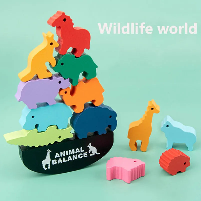Bloques de equilibrio de animales de madera Montessori para niños, juegos de mesa, juguete educativo de dinosaurio, bloques de construcción altos apilables, juguete de madera para niños