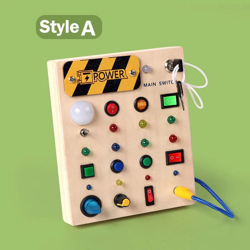 Tablero Montessori con Interruptores – Estimulación Sensorial y Juego Activo