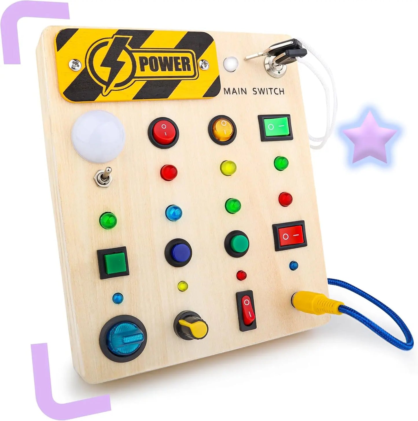 Tablero Montessori con Interruptores – Estimulación Sensorial y Juego Activo