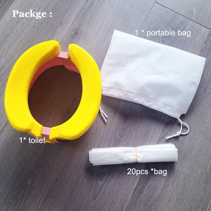 Asiento de entrenamiento para orinal para bebé, incluye 10 bolsas de basura, orinal portátil para niños, viaje, plegable, para exteriores e interiores, fácil de limpiar