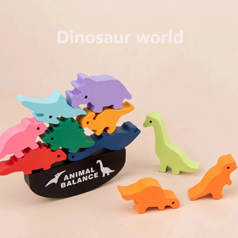 Bloques de equilibrio de animales de madera Montessori para niños, juegos de mesa, juguete educativo de dinosaurio, bloques de construcción altos apilables, juguete de madera para niños