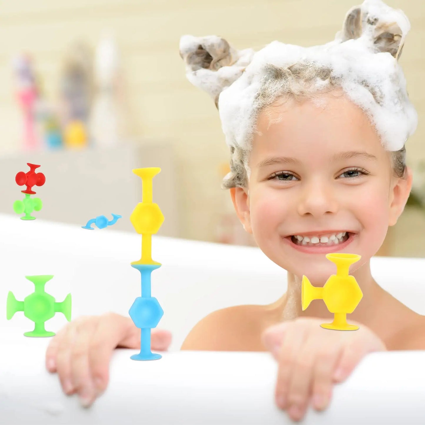 19/24/48 Uds. Juguetes de baño con ventosa para niños, juguetes con ventosa de silicona suave para niños pequeños, juguete con ventosa sensorial para viajes con ventanas