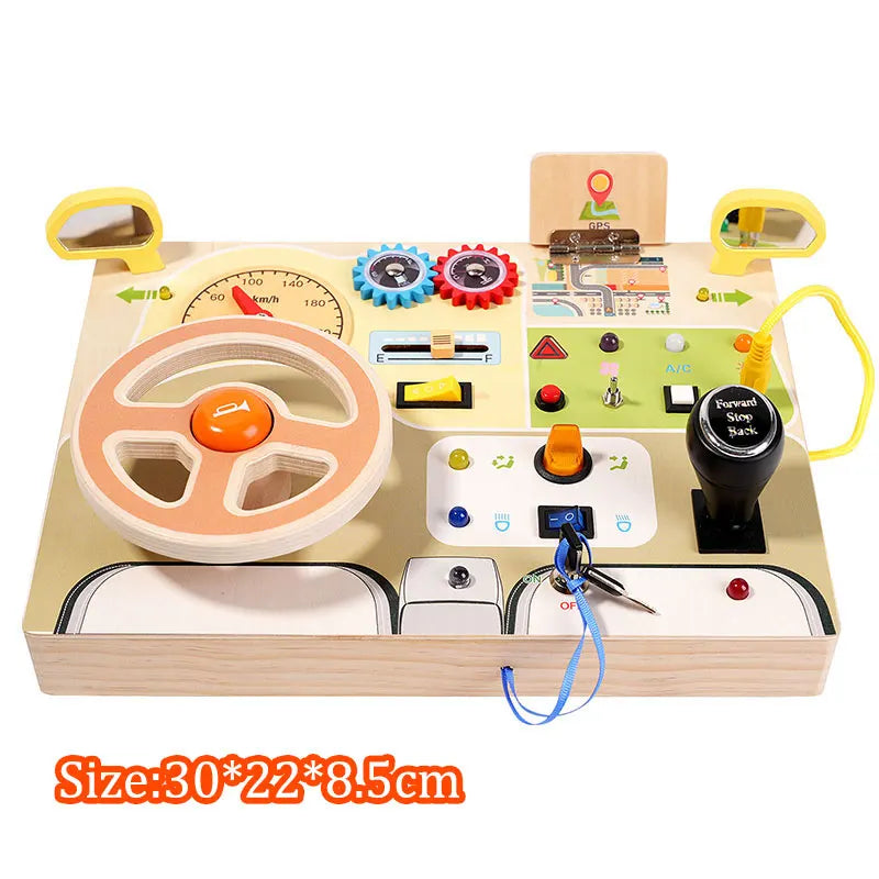 Tablero ocupado Montessori, juguetes para niños, interruptor de luz Led, simula el volante del coche, actividades de viaje, juego sensorial, juguetes educativos