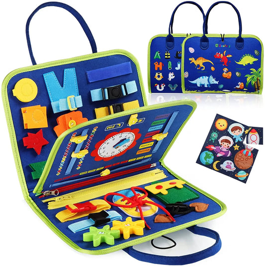 Tablero ocupado de juguetes Montessori, tablero de desarrollo de actividades sensoriales para habilidades motoras, tablero de aprendizaje para niños pequeños