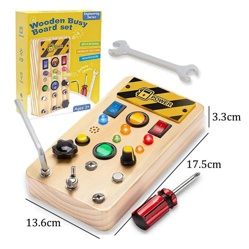 Tablero ocupado Montessori, juguetes para niños, interruptor de luz Led, simula el volante del coche, actividades de viaje, juego sensorial, juguetes educativos