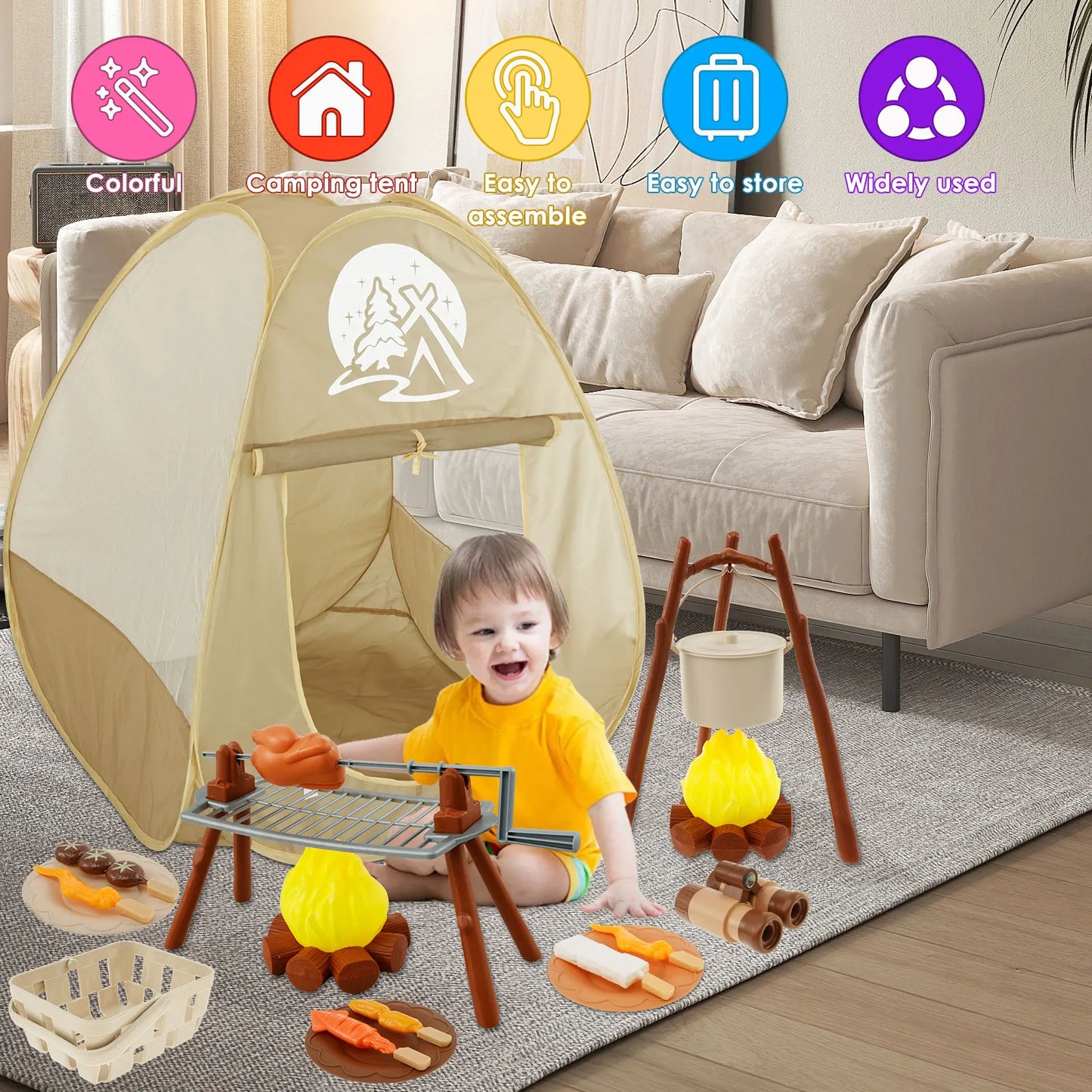 Tienda de Campaña Portátil para Niños – Juego de Aventura Sensorial Interior y Exterior
