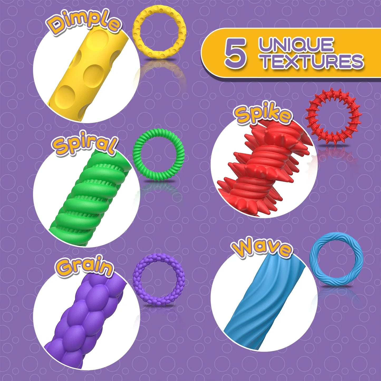 Anillo sensorial, juguetes antiestrés EDC, juguete sensorial de ansiedad antiestrés para adultos y niños, autismo, TDAH, 5 paquetes