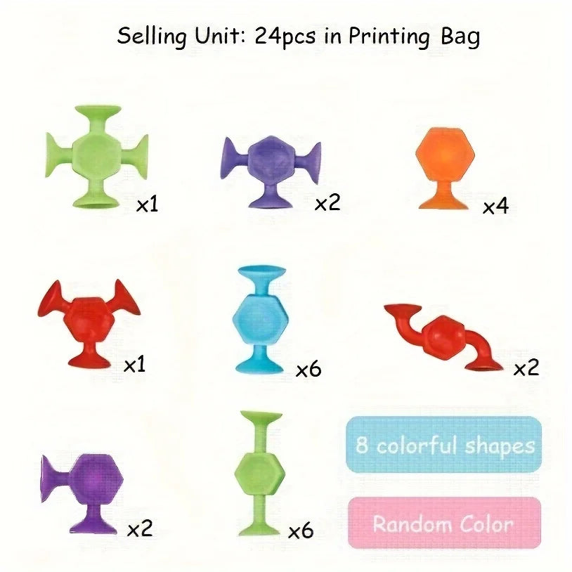 19/24/48 Uds. Juguetes de baño con ventosa para niños, juguetes con ventosa de silicona suave para niños pequeños, juguete con ventosa sensorial para viajes con ventanas