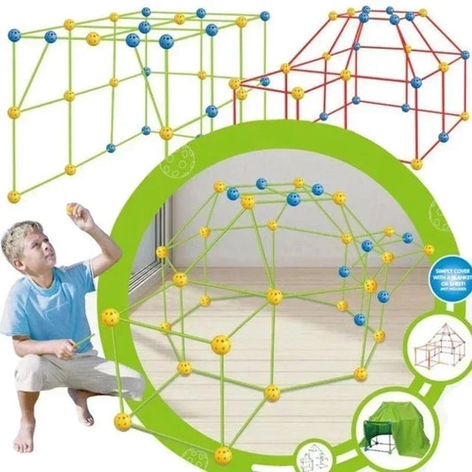 Kit de Construcción 3D para Niños – Diseña Tiendas y Fortalezas con Palos y Conectores