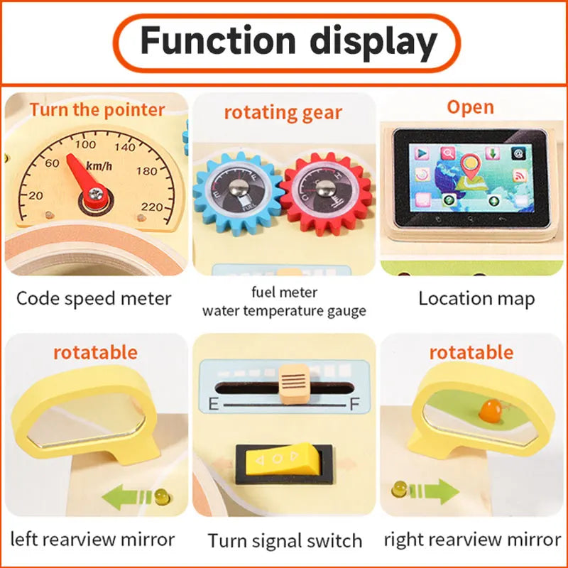 Tablero ocupado Montessori, juguetes para niños, interruptor de luz Led, simula el volante del coche, actividades de viaje, juego sensorial, juguetes educativos