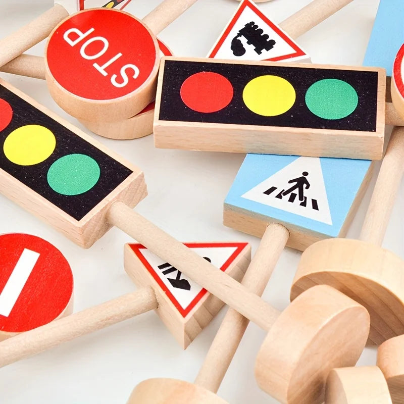 16 modelos de mini señales de tráfico de madera adecuados para juegos de tráfico DIY