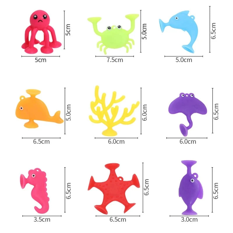 Juguetes de baño con ventosa para niños y niñas, juguetes de succión con forma de Animal, juego interactivo para padres e hijos, ventana, bloques de construcción de viaje