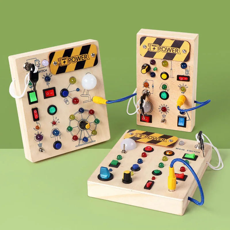 Tablero Montessori con Interruptores – Estimulación Sensorial y Juego Activo