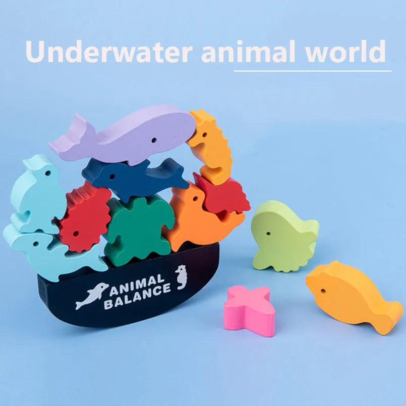 Bloques de equilibrio de animales de madera Montessori para niños, juegos de mesa, juguete educativo de dinosaurio, bloques de construcción altos apilables, juguete de madera para niños
