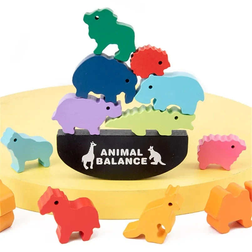 Bloques de equilibrio de animales de madera Montessori para niños, juegos de mesa, juguete educativo de dinosaurio, bloques de construcción altos apilables, juguete de madera para niños