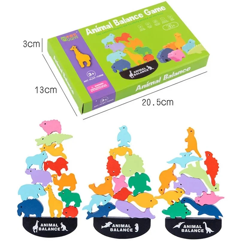 Bloques de equilibrio de animales de madera Montessori para niños, juegos de mesa, juguete educativo de dinosaurio, bloques de construcción altos apilables, juguete de madera para niños