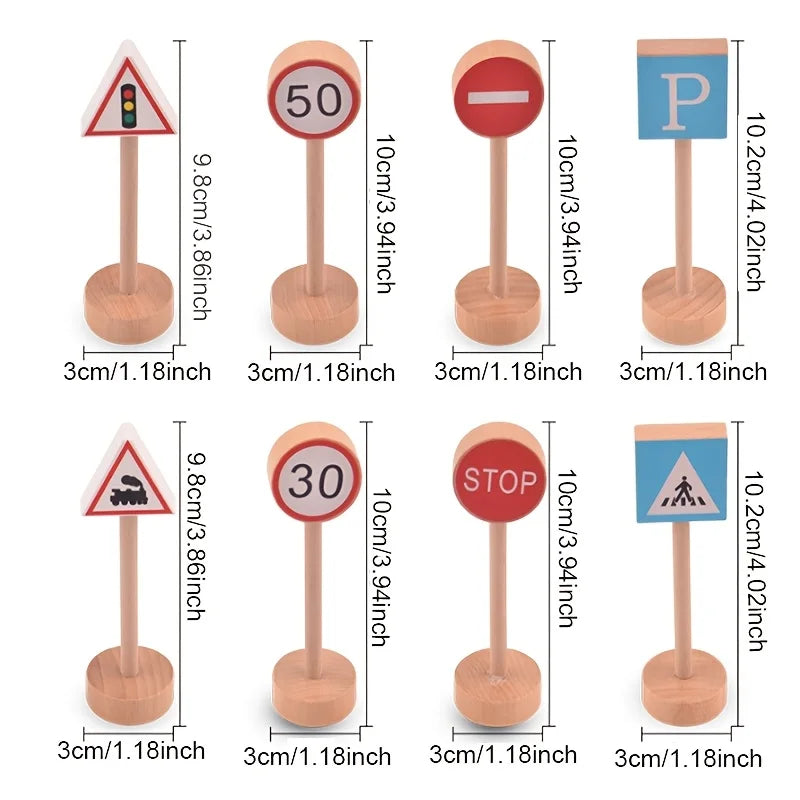 16 modelos de mini señales de tráfico de madera adecuados para juegos de tráfico DIY