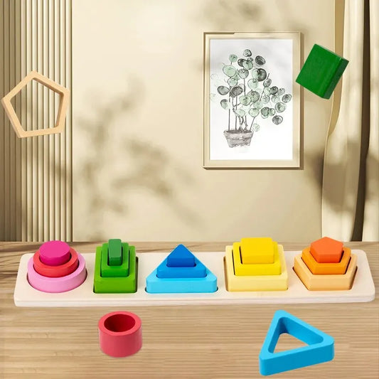 Clasificador de Madera Montessori – Formas, Colores y Coordinación Motora