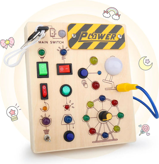 Tablero ocupado Montessori con Control de interruptor, juguetes de madera para niños pequeños, juguetes sensoriales de actividades de viaje para niños, rompecabezas, juguetes de Aprendizaje Temprano