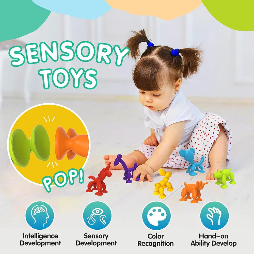 Juguetes de baño con ventosa para niños y niñas, juguetes de succión con forma de Animal, juego interactivo para padres e hijos, ventana, bloques de construcción de viaje