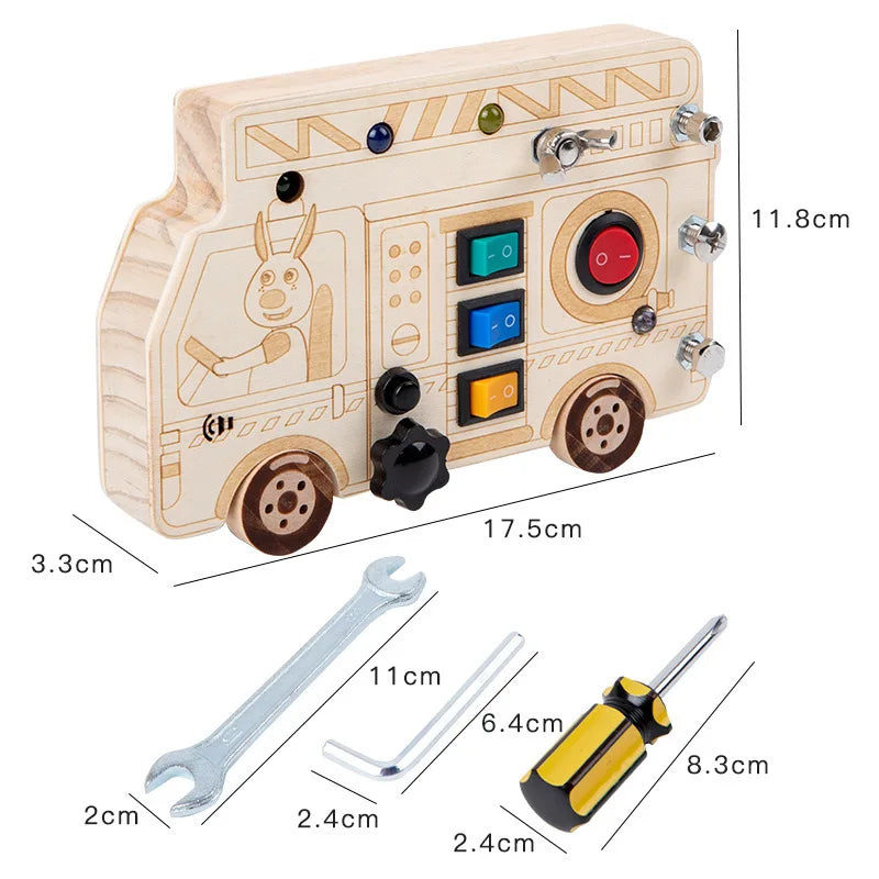 Tablero ocupado Montessori, juguetes para niños, interruptor de luz Led, simula el volante del coche, actividades de viaje, juego sensorial, juguetes educativos