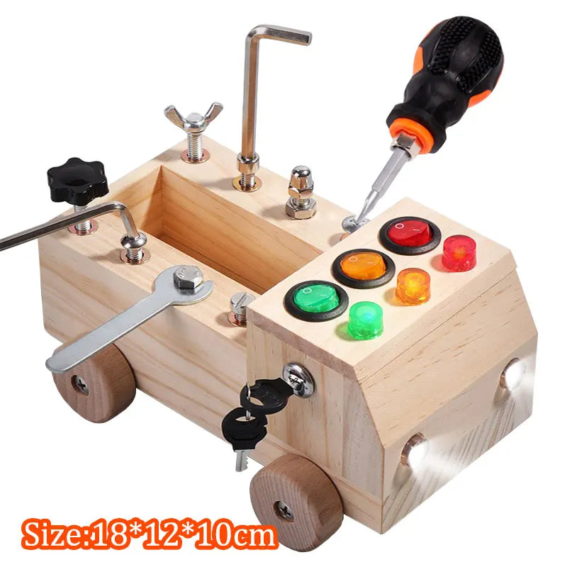 Tablero ocupado Montessori, juguetes para niños, interruptor de luz Led, simula el volante del coche, actividades de viaje, juego sensorial, juguetes educativos
