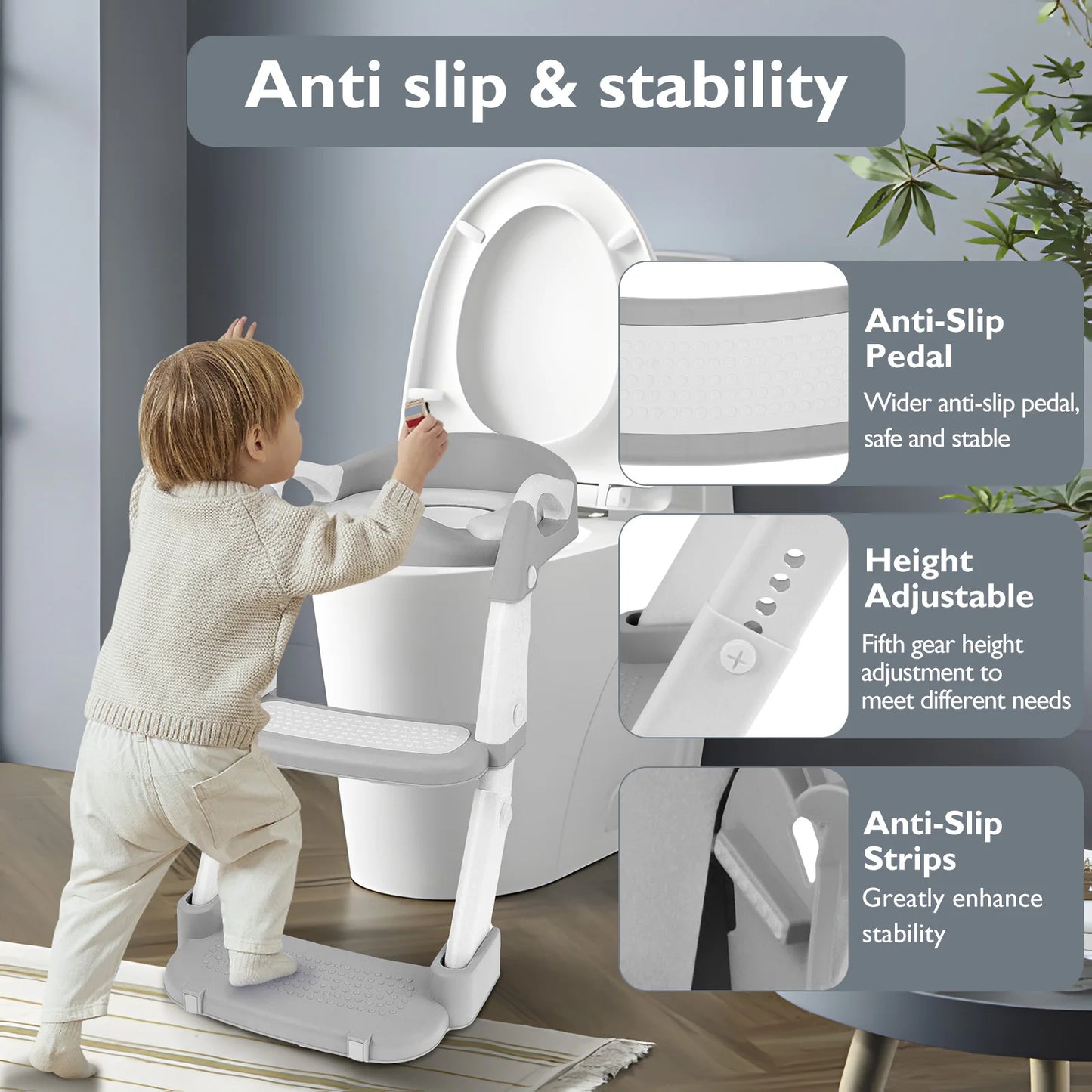 Asiento de entrenamiento para orinal, inodoro de entrenamiento con orinal ajustable en altura con almohadilla antideslizante, asiento de inodoro plegable para niños pequeños