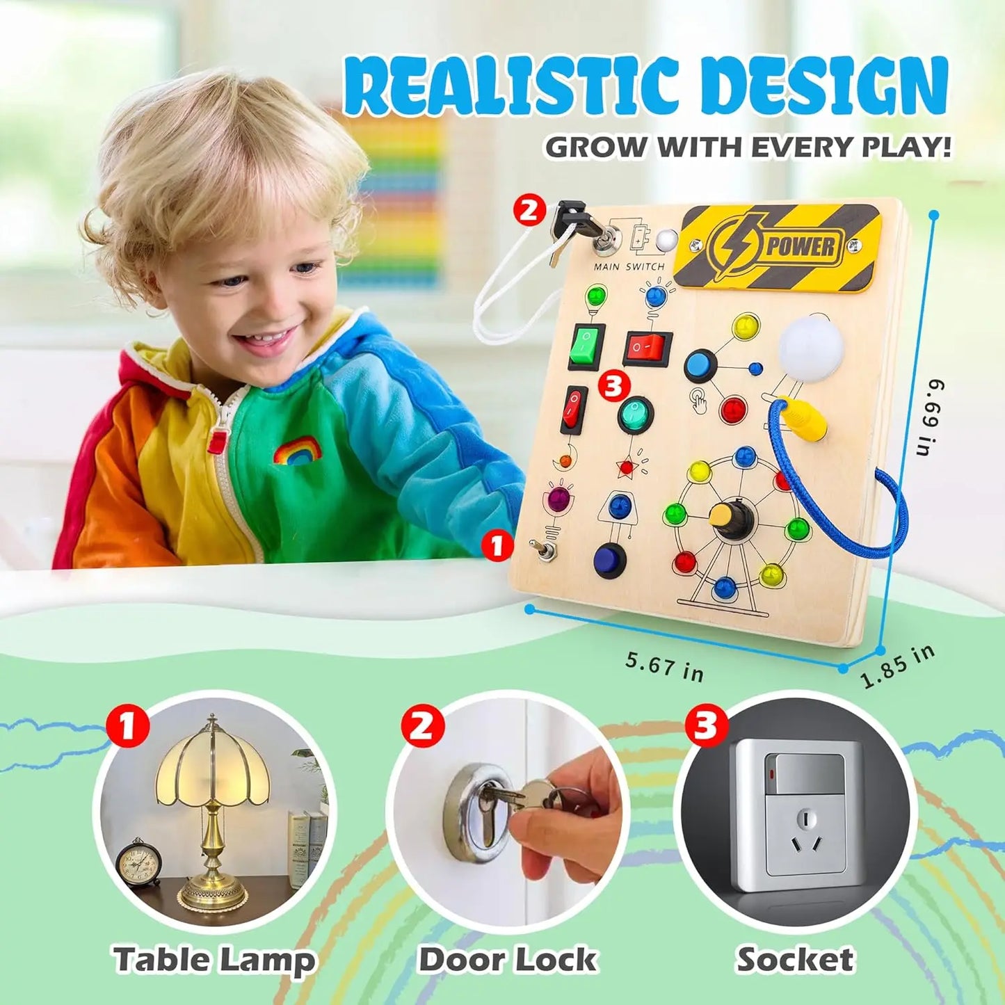 Tablero Montessori con Interruptores – Estimulación Sensorial y Juego Activo