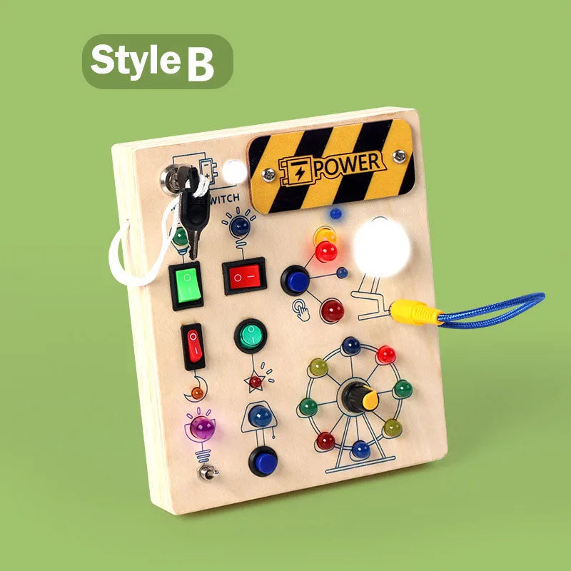 Tablero Montessori con Interruptores – Estimulación Sensorial y Juego Activo